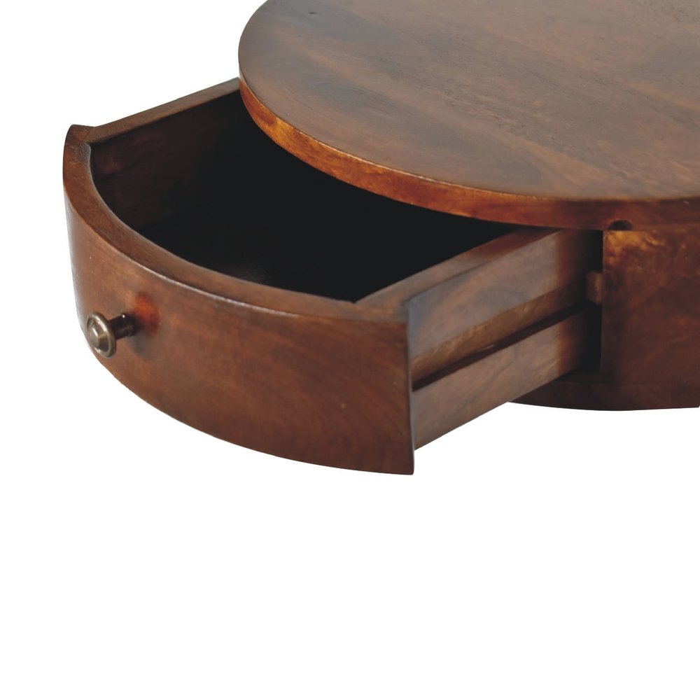 Brown Solid Wood One Drawer Round Floating Nightstand - 16-inch