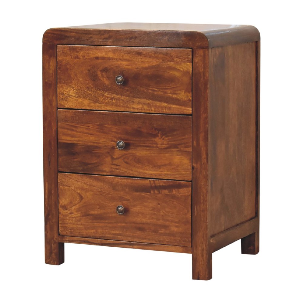 Chestnut Solid Wood Three Drawer Nightstand - 24-inch
