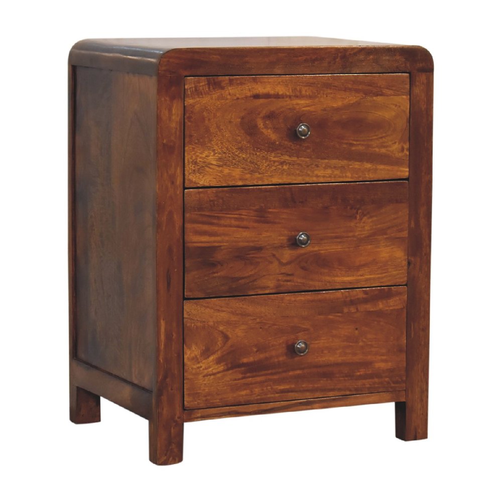 Chestnut Solid Wood Three Drawer Nightstand - 24-inch