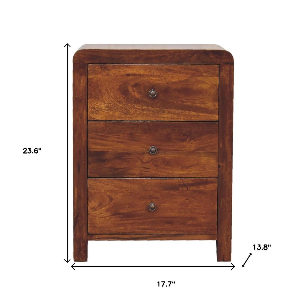 Chestnut Solid Wood Three Drawer Nightstand - 24-inch