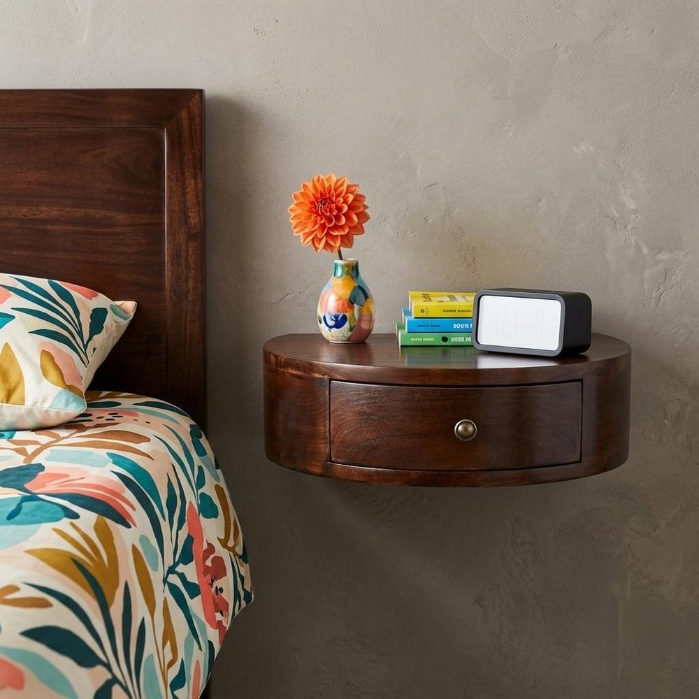 Brown Solid Wood One Drawer Floating Nightstand - 22-inch