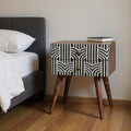 Black White and Brown Solid Wood Geometric Bone Inlay Two Drawer Nightstand