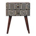 Black White and Brown Solid Wood Geometric Bone Inlay Two Drawer Nightstand