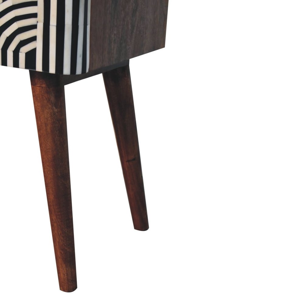 Black White and Brown Solid Wood Geometric Bone Inlay Two Drawer Nightstand