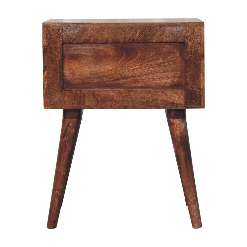 Black White and Brown Solid Wood Geometric Bone Inlay Two Drawer Nightstand