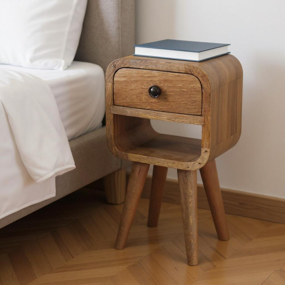 Oak Solid Wood Square One Drawer Nightstand - 16-inch