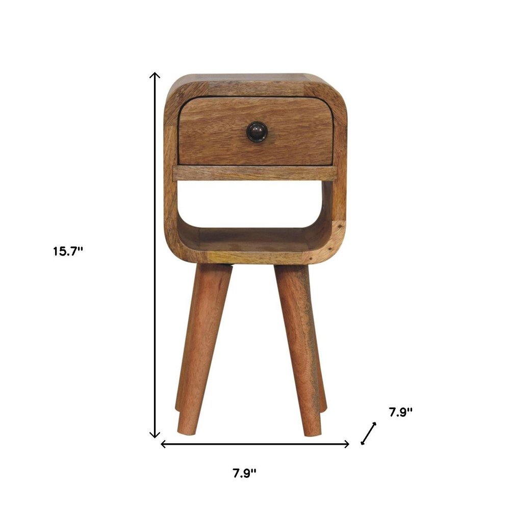 Oak Solid Wood Square One Drawer Nightstand - 16-inch