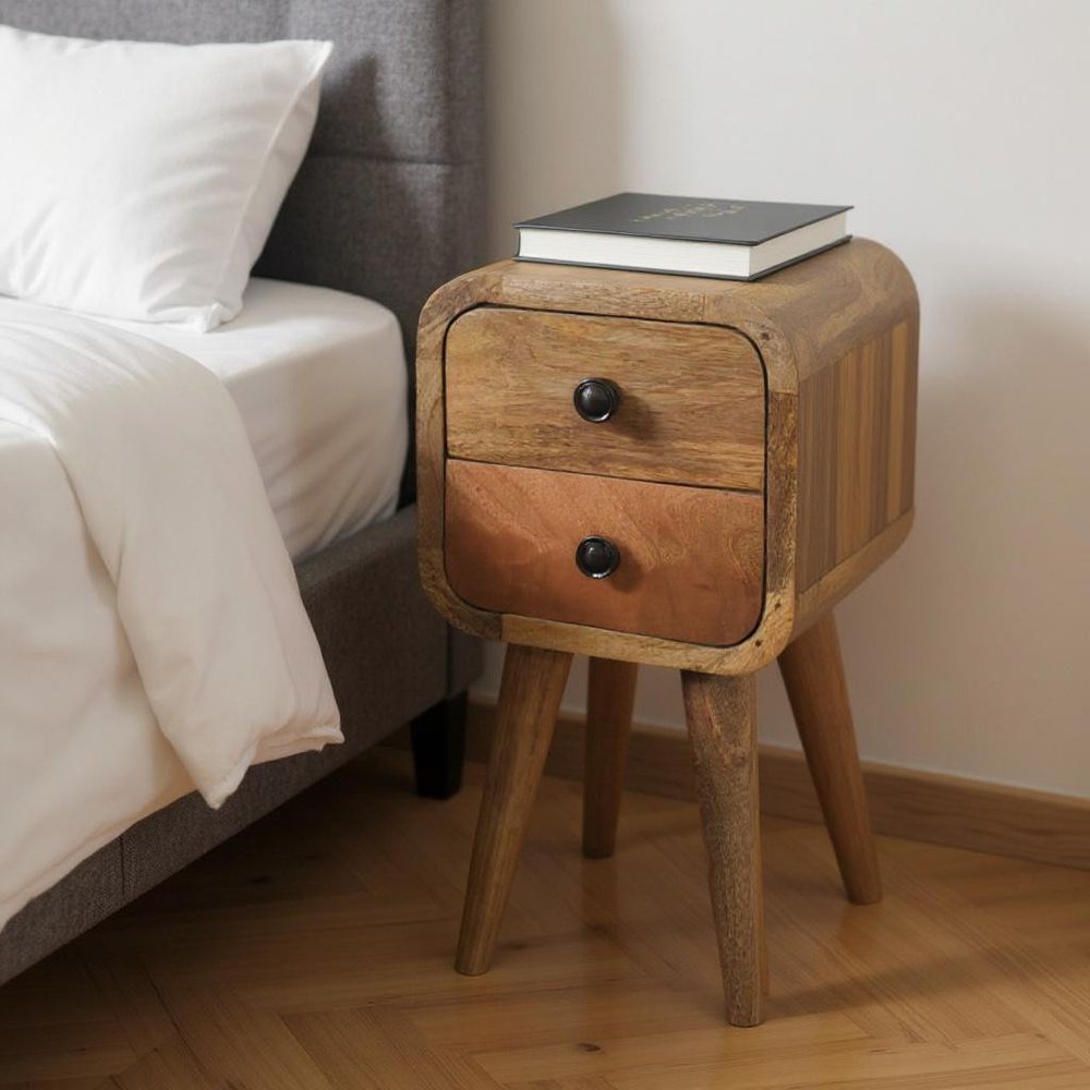 Oak Solid Wood Square Two Drawer Nightstand - 16-inch