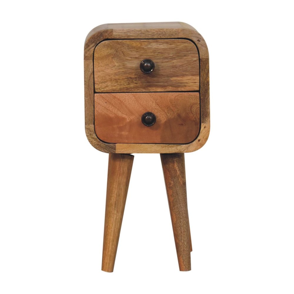 Oak Solid Wood Square Two Drawer Nightstand - 16-inch