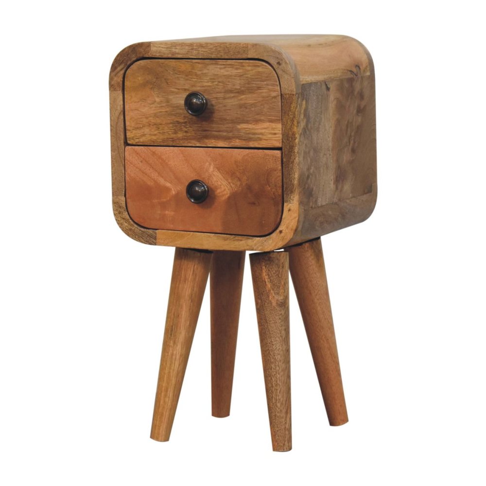 Oak Solid Wood Square Two Drawer Nightstand - 16-inch
