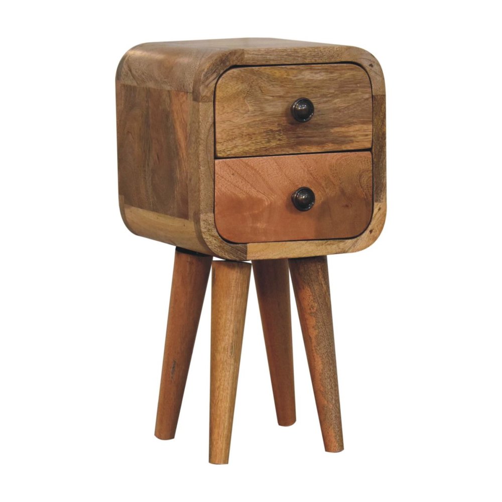 Oak Solid Wood Square Two Drawer Nightstand - 16-inch