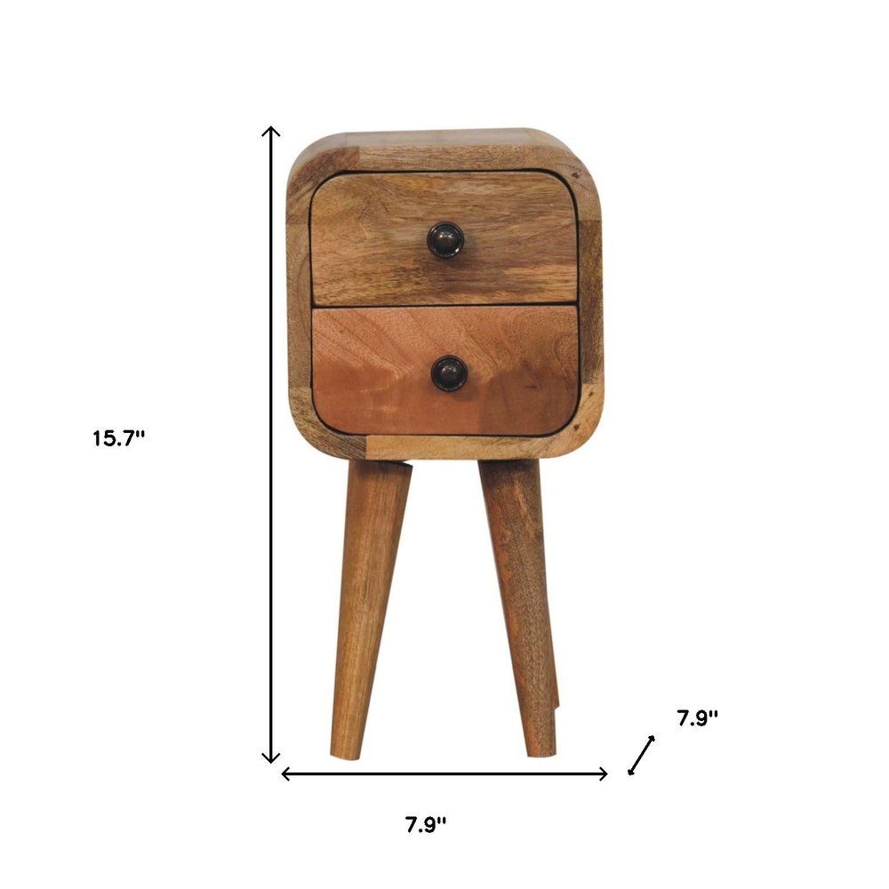 Oak Solid Wood Square Two Drawer Nightstand - 16-inch