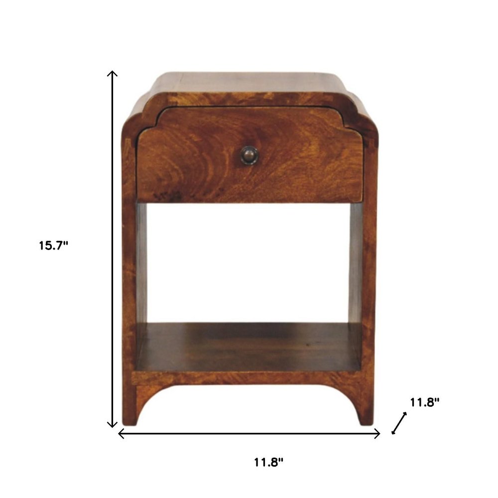 Chestnut Solid Wood One Drawer Scallop Edge Nightstand - 16-inch