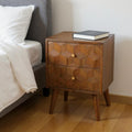 Chestnut Solid Wood Carved Geometric Two Drawer Nightstand - 22-inch