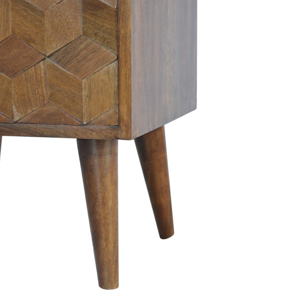 Chestnut Solid Wood Carved Geometric Two Drawer Nightstand - 22-inch