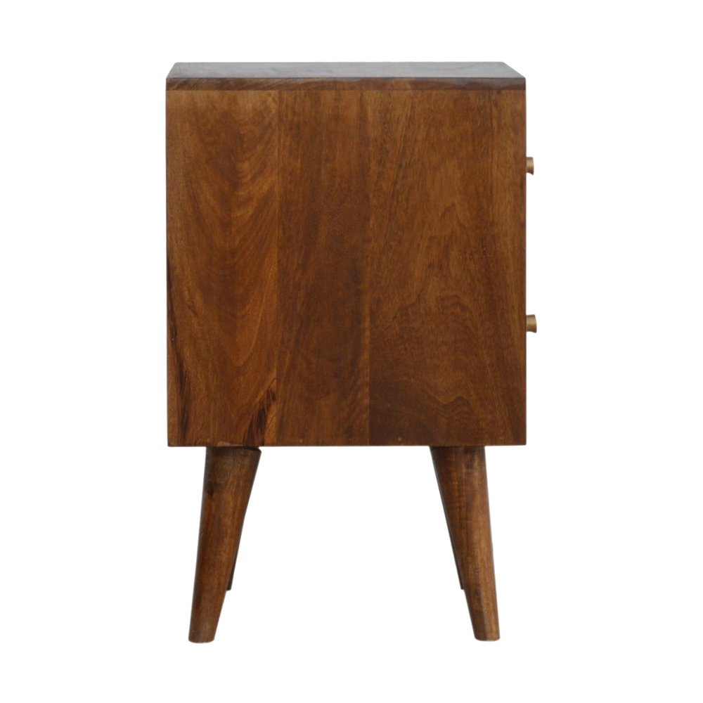 Chestnut Solid Wood Carved Geometric Two Drawer Nightstand - 22-inch