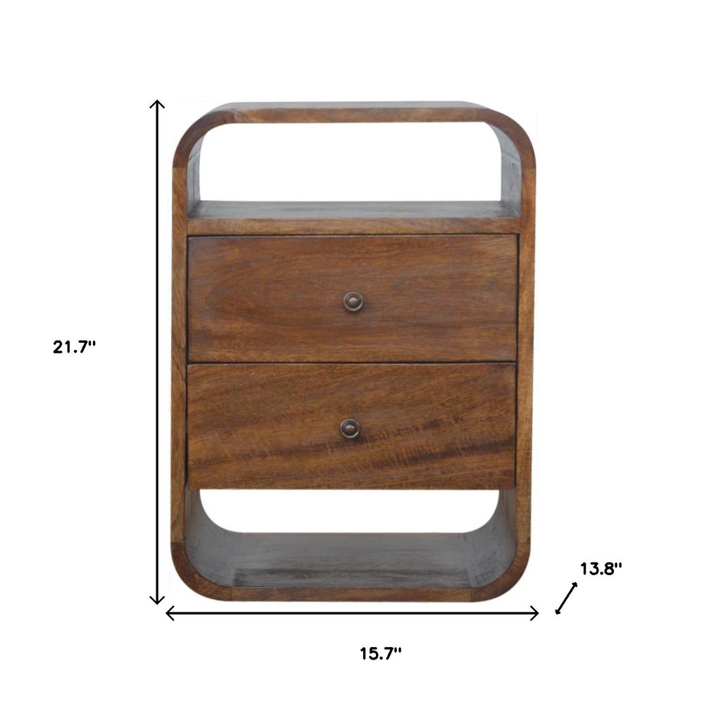 Chestnut Solid Wood Two Drawer Nightstand - 22-inch