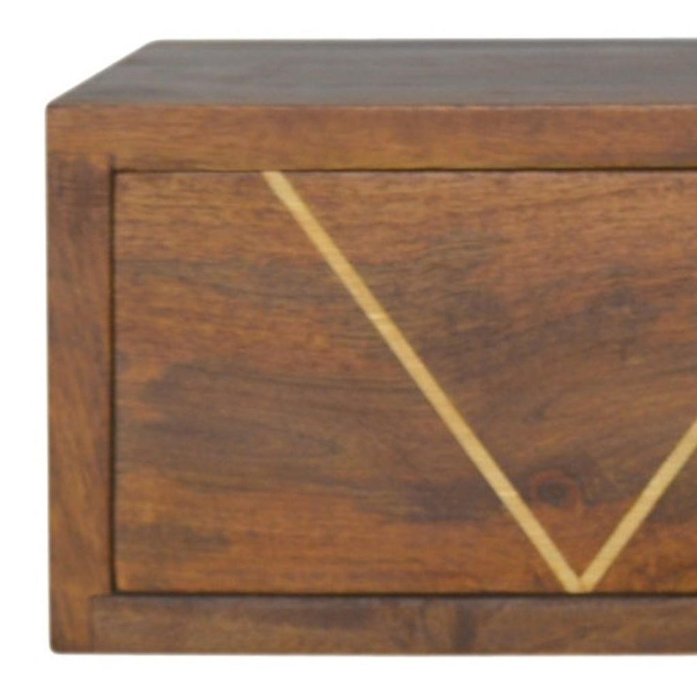 Brown Solid Wood Geometric Brass Inlay One Drawer Floating Nightstand - 18-inch
