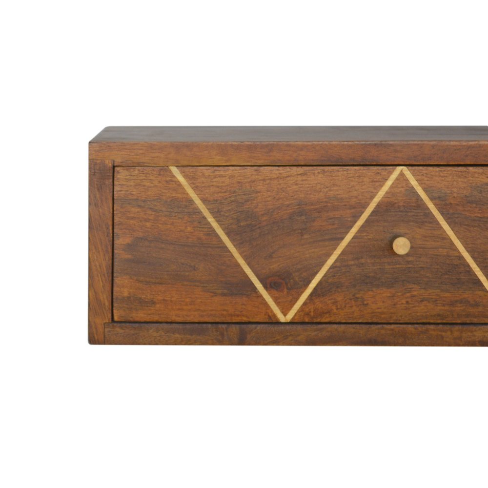 Brown Solid Wood Geometric Brass Inlay One Drawer Floating Nightstand - 18-inch