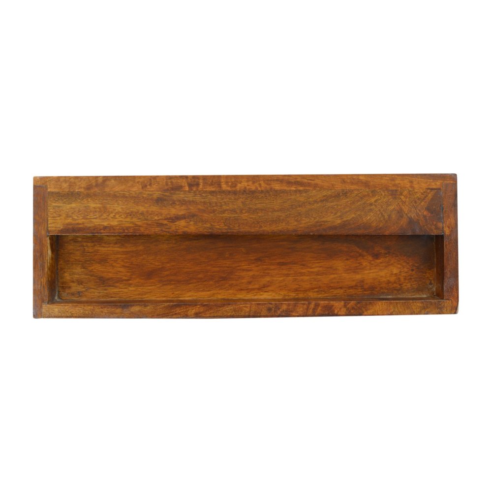 Brown Solid Wood Geometric Brass Inlay One Drawer Floating Nightstand - 18-inch