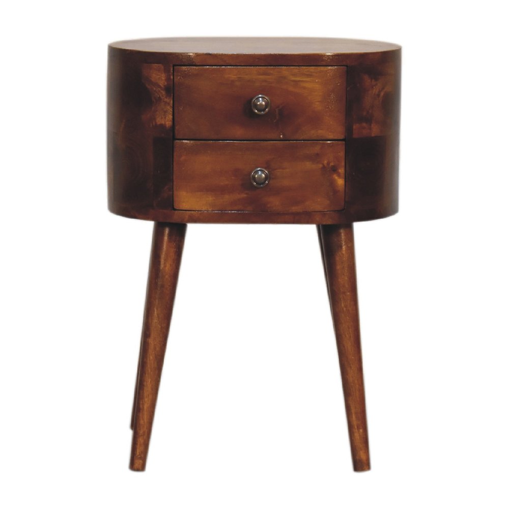 Brown Solid Wood Oval Distressed Two Drawer Nightstand - 20-inch