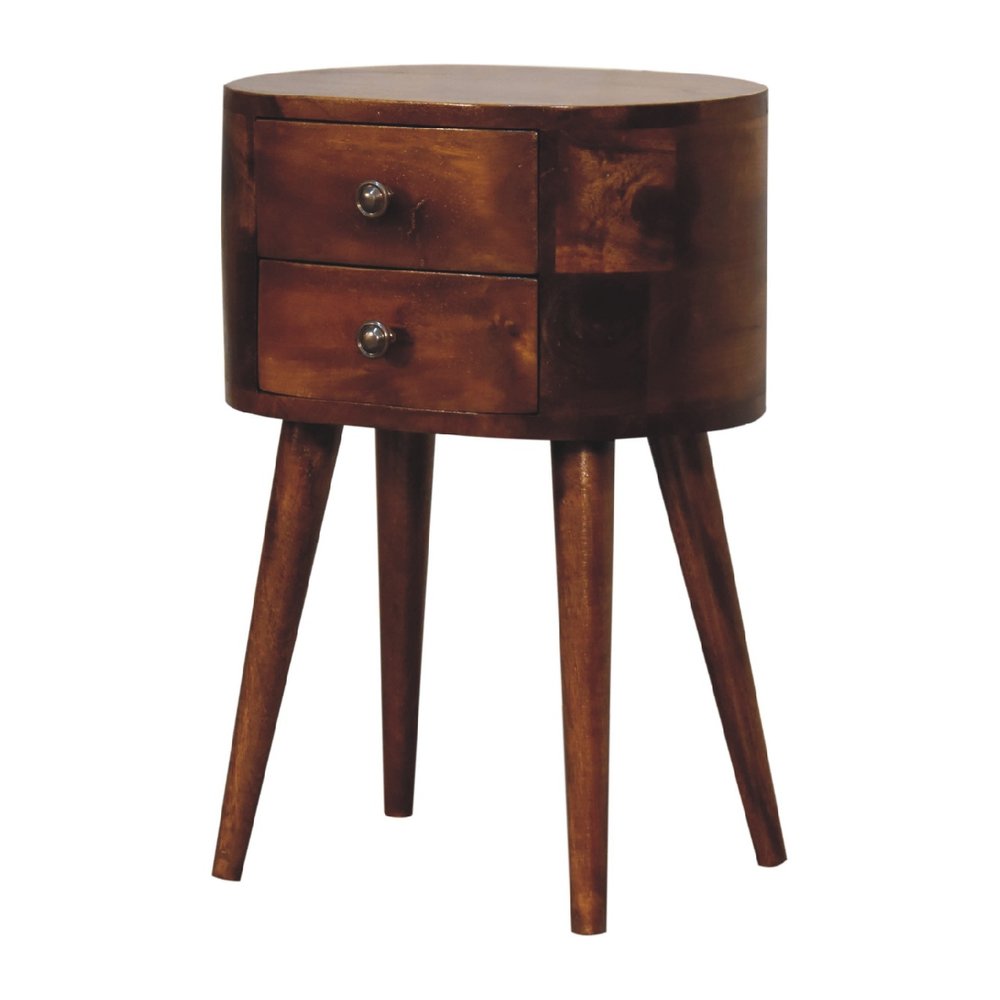 Brown Solid Wood Oval Distressed Two Drawer Nightstand - 20-inch