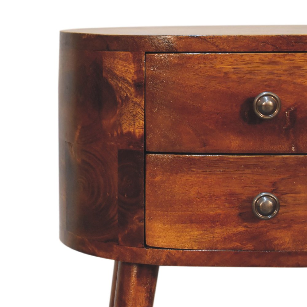 Brown Solid Wood Oval Distressed Two Drawer Nightstand - 20-inch