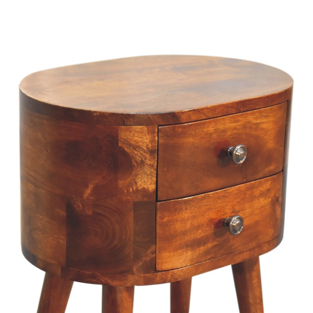 Brown Solid Wood Oval Distressed Two Drawer Nightstand - 20-inch