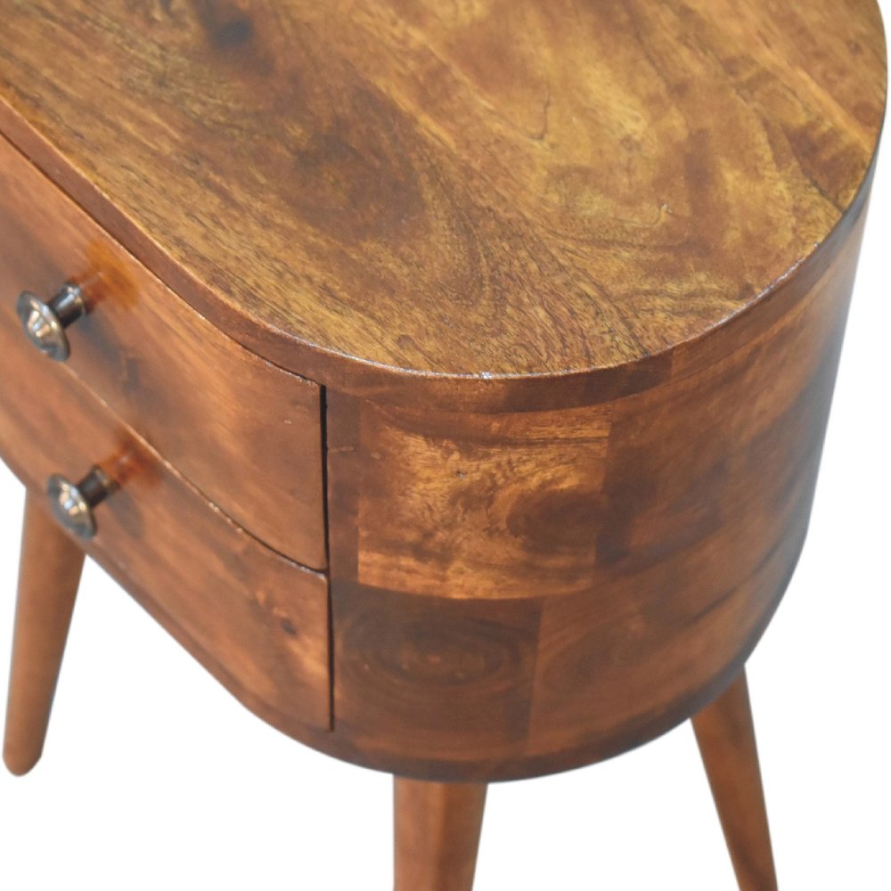 Brown Solid Wood Oval Distressed Two Drawer Nightstand - 20-inch