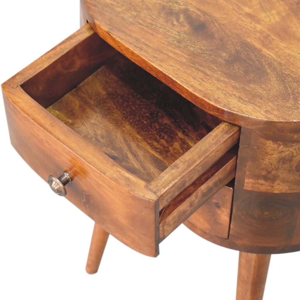 Brown Solid Wood Oval Distressed Two Drawer Nightstand - 20-inch