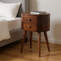 Brown Solid Wood Oval Distressed Two Drawer Nightstand - 20-inch