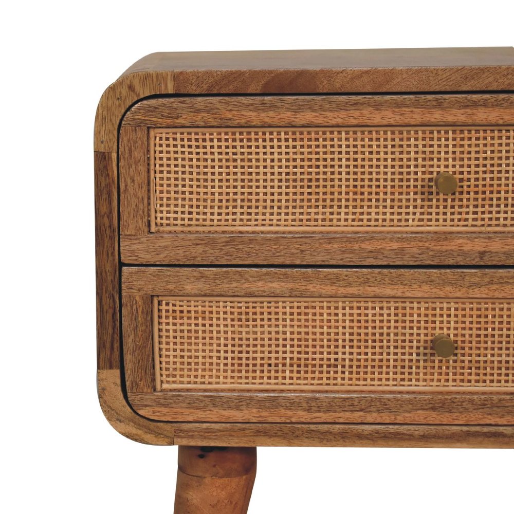 Oak Solid Wood and Cane Rattan Two Drawer Nightstand - 22-inch