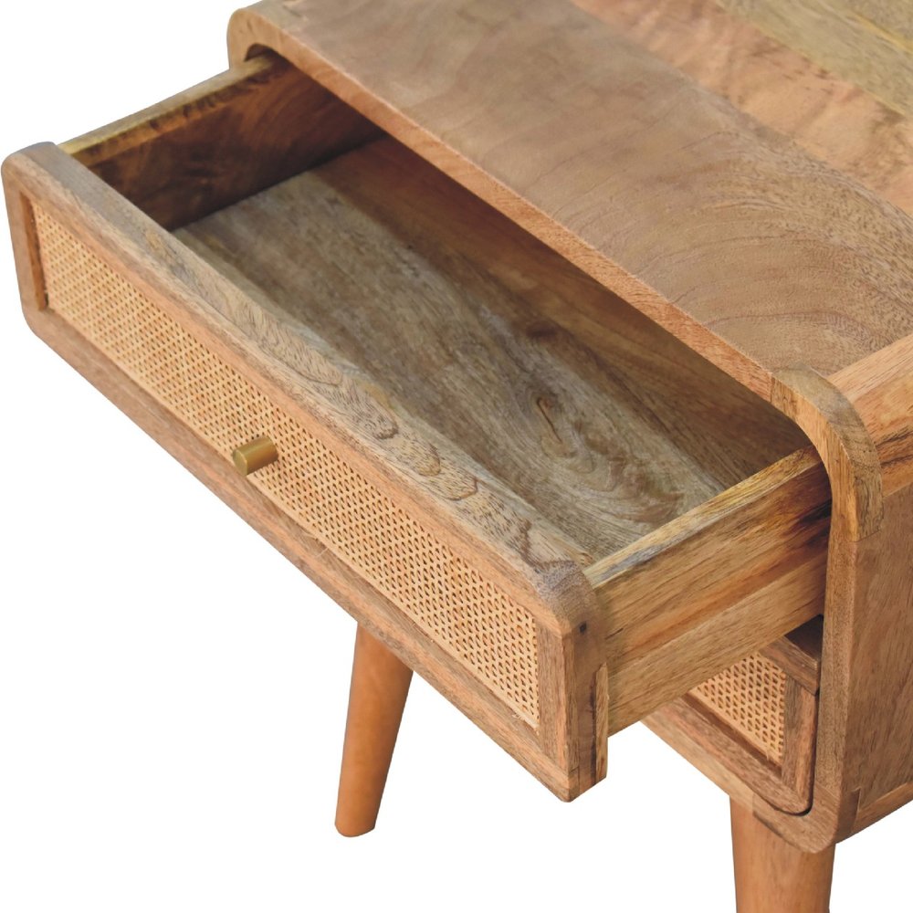 Oak Solid Wood and Cane Rattan Two Drawer Nightstand - 22-inch