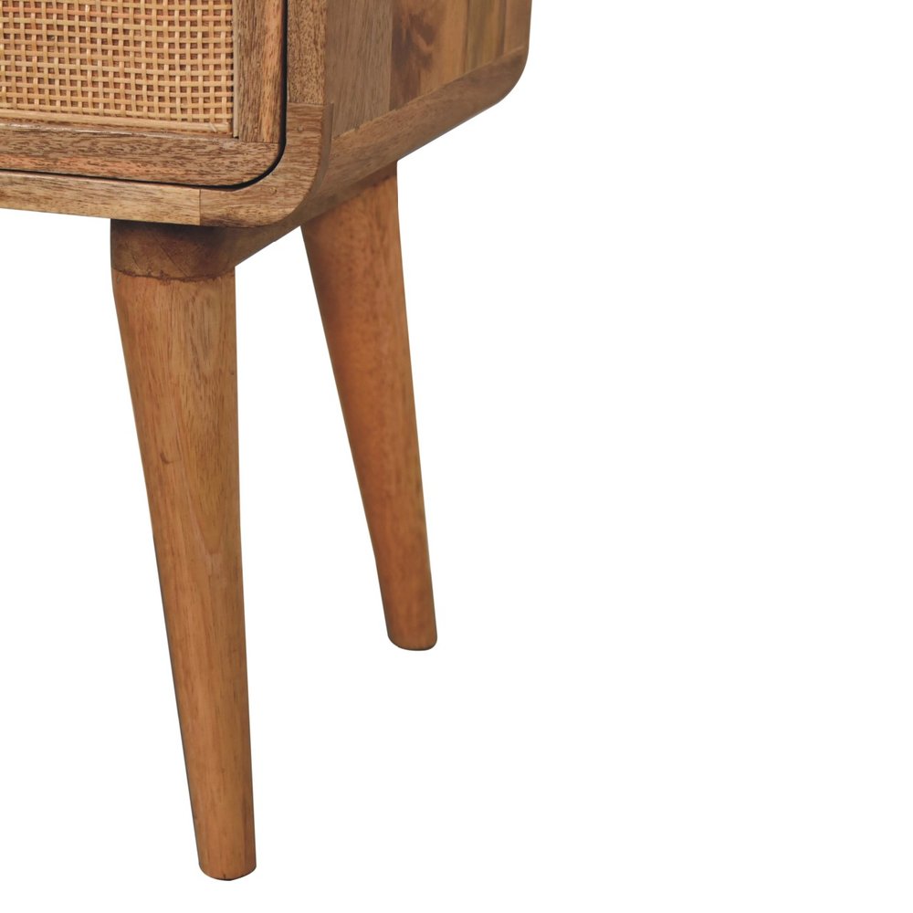 Oak Solid Wood and Cane Rattan Two Drawer Nightstand - 22-inch