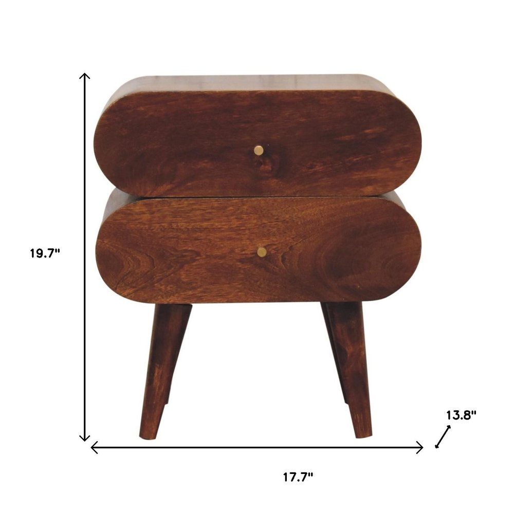 Chestnut Solid Wood Two Drawer Nightstand - 20-inch