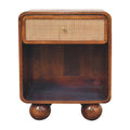 Chestnut Solid Wood Cane Rattan One Drawer Nightstand - 21-inch