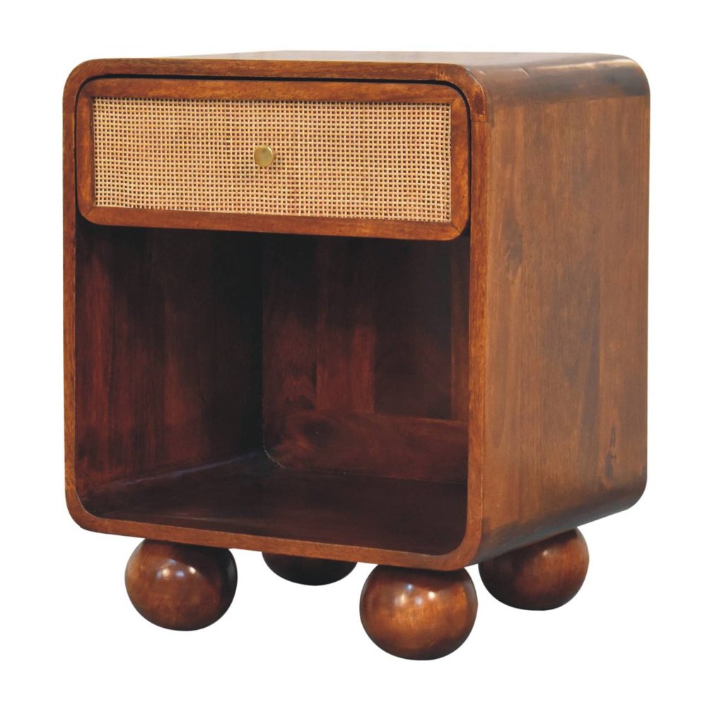 Chestnut Solid Wood Cane Rattan One Drawer Nightstand - 21-inch