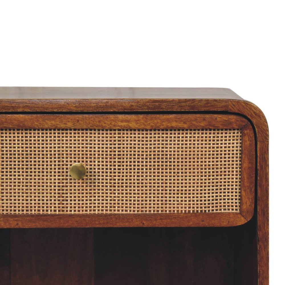 Chestnut Solid Wood Cane Rattan One Drawer Nightstand - 21-inch