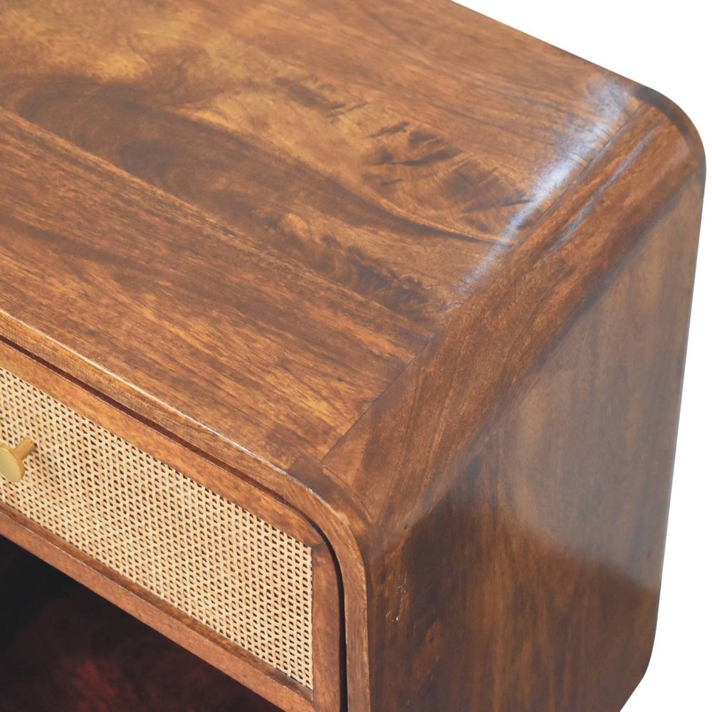 Chestnut Solid Wood Cane Rattan One Drawer Nightstand - 21-inch