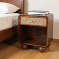 Chestnut Solid Wood Cane Rattan One Drawer Nightstand - 21-inch