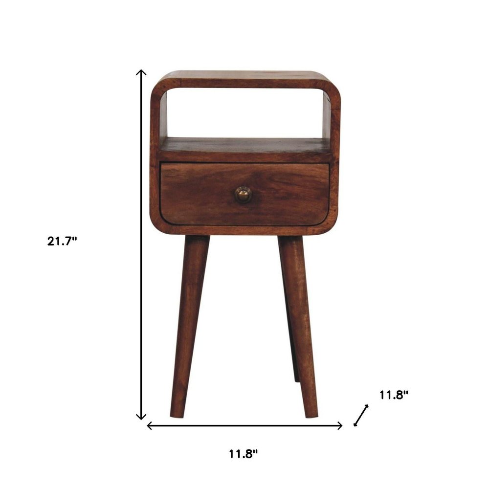 Brown Solid Wood Square One Drawer Nightstand - 22-inch