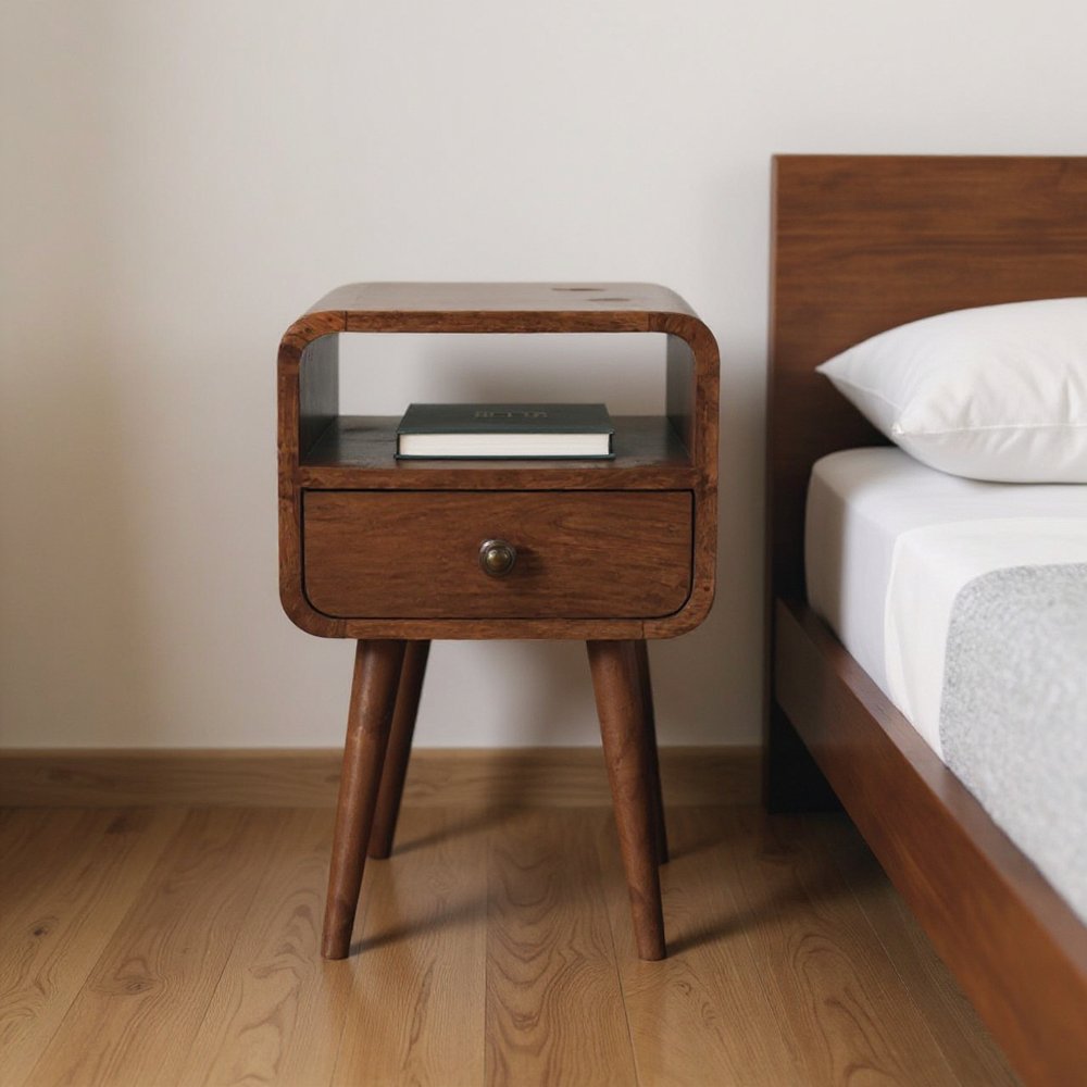 Brown Solid Wood Square One Drawer Nightstand - 22-inch