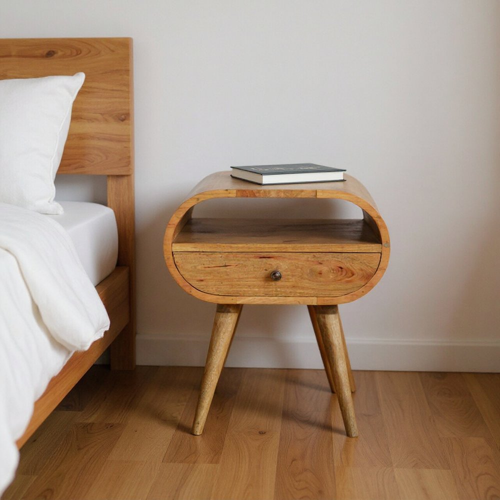 Natural Solid Wood Oval One Drawer Nightstand - 21-inch