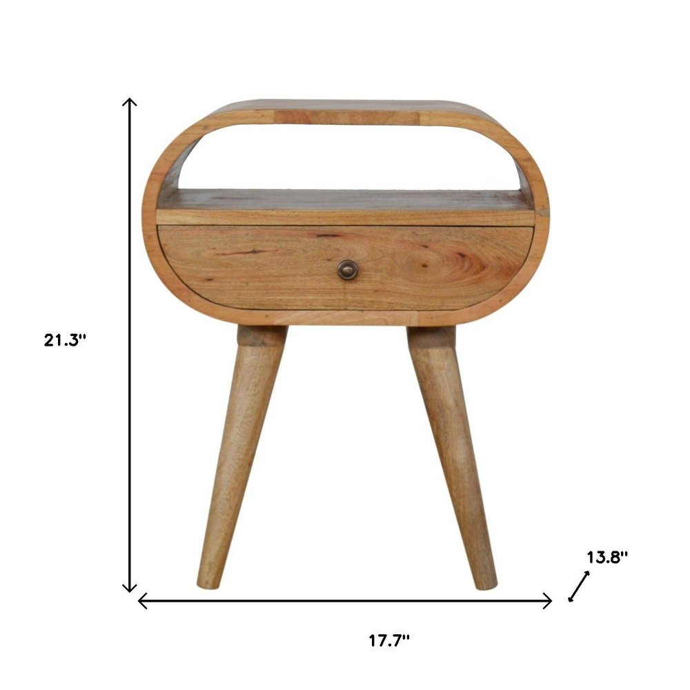 Natural Solid Wood Oval One Drawer Nightstand - 21-inch