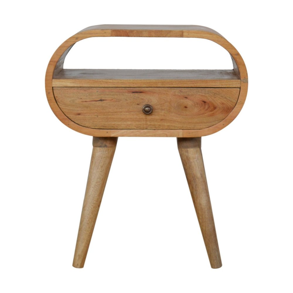 Natural Solid Wood Oval One Drawer Nightstand - 21-inch