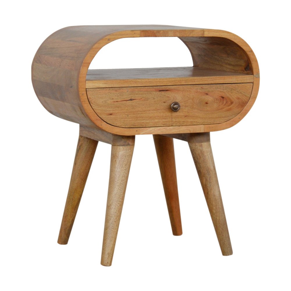 Natural Solid Wood Oval One Drawer Nightstand - 21-inch