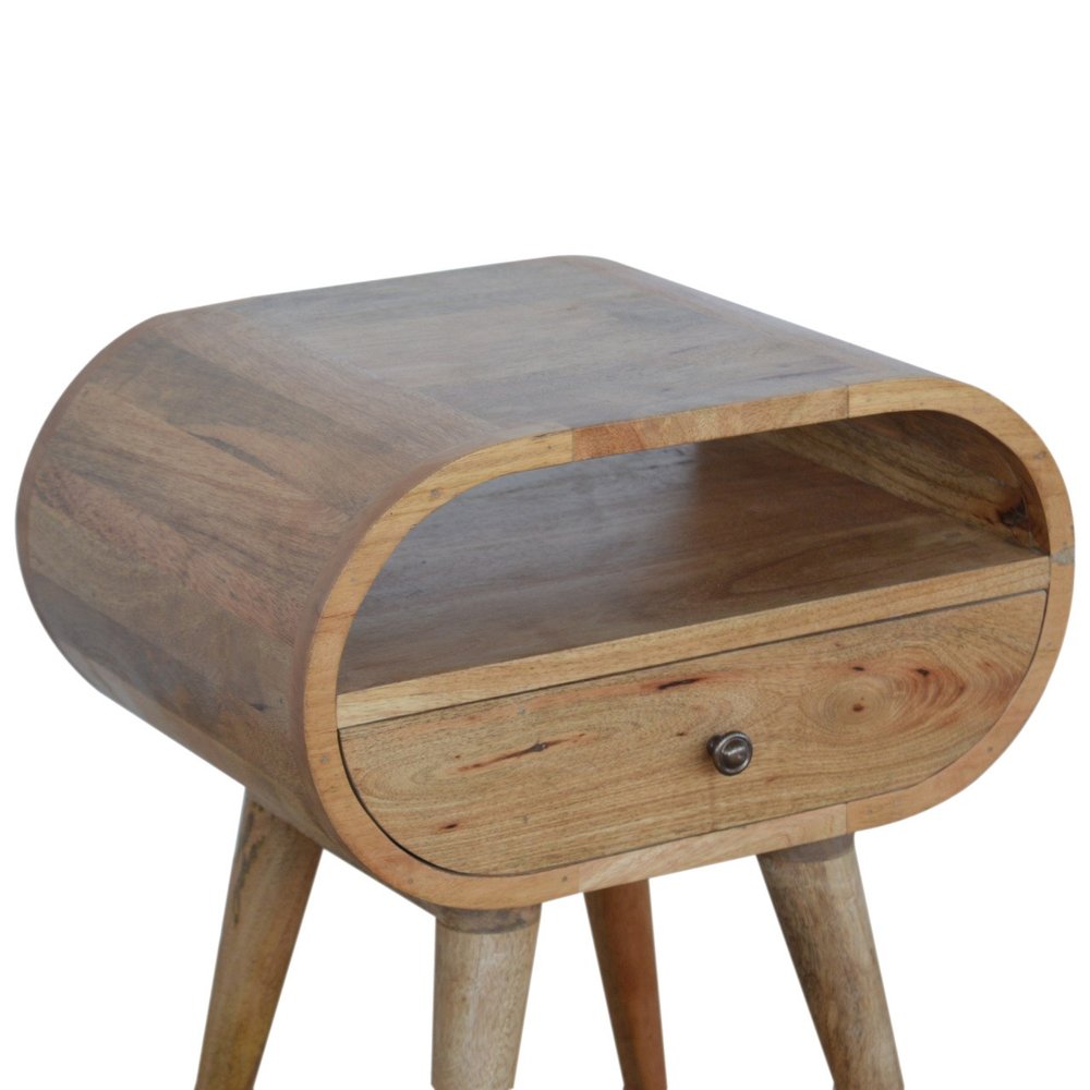 Natural Solid Wood Oval One Drawer Nightstand - 21-inch