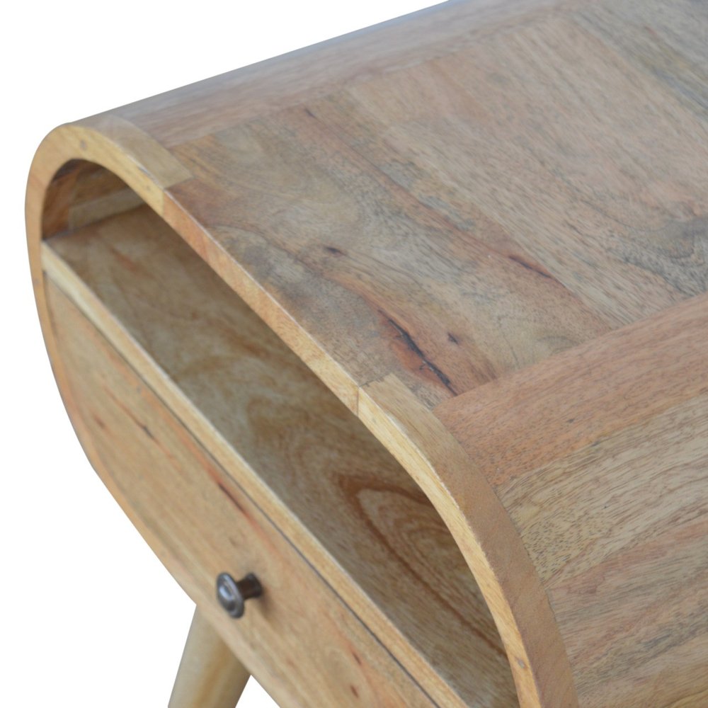 Natural Solid Wood Oval One Drawer Nightstand - 21-inch