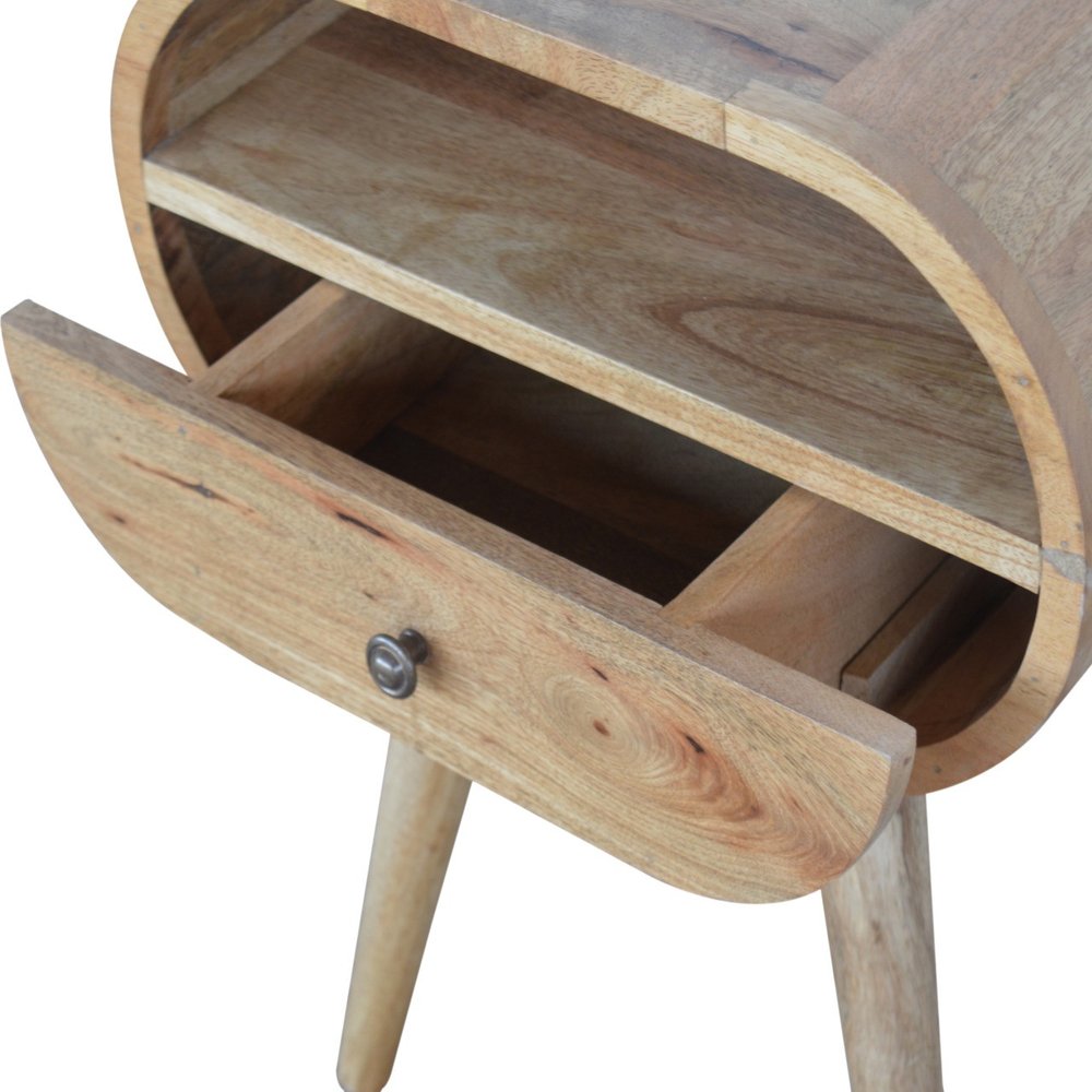 Natural Solid Wood Oval One Drawer Nightstand - 21-inch