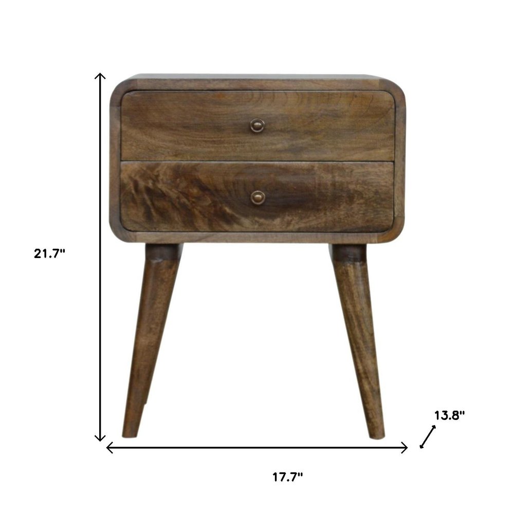 Natural Solid Wood Distressed Two Drawer Nightstand - 22-inch